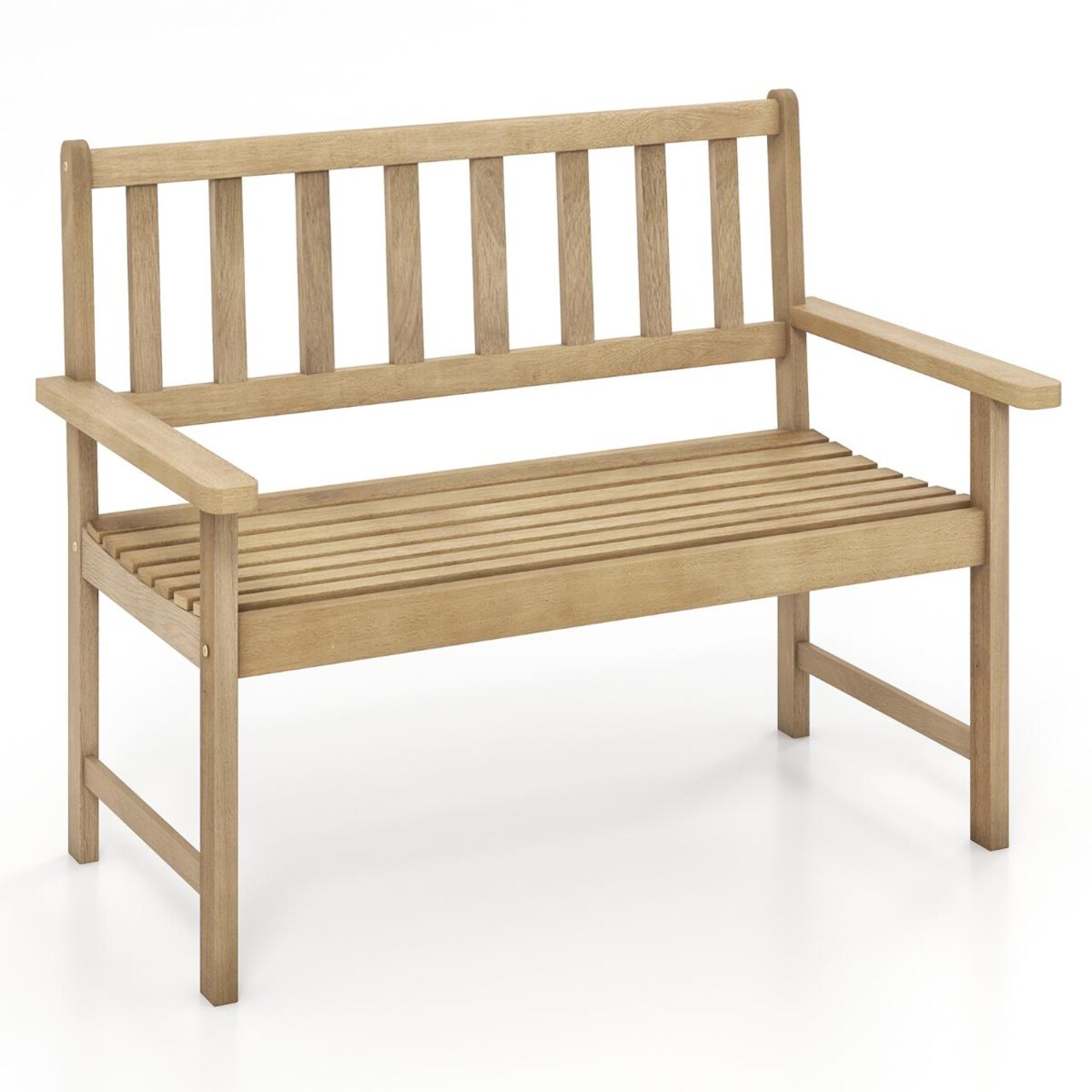 Natural Teak Wood Patio Bench 47 Inch Outdoor Loveseat Chair with Backrest
